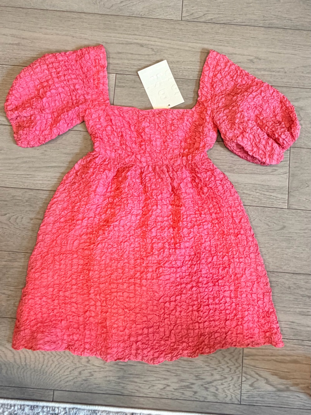 Sabo Skirt Hot Pink Textured Puff-Sleeve Mini Dress